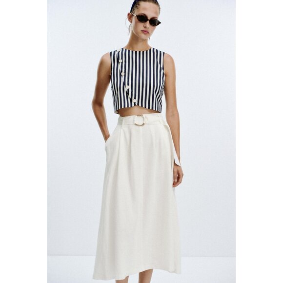 ZARA BELTED LINEN BLEND LONG DRESS - Picture 5 of 10